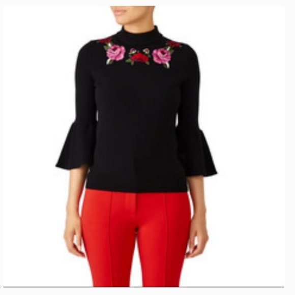 kate spade madison avenue black pink floral blossom sweater small nwot - Picture 1 of 12